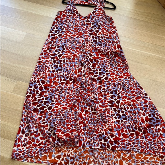 H&M Orange Blue Animal Print Maxi Dress Front Pleat Cutout Back Size 8 - Picture 3 of 9